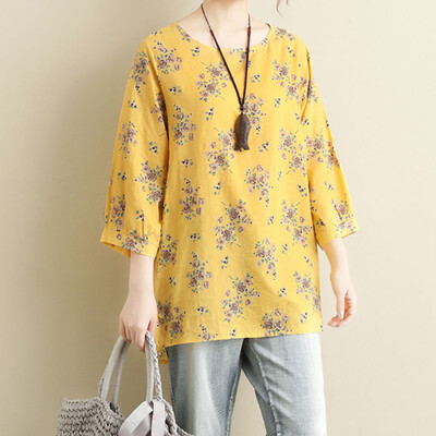 

Starmoon Women Blouse Casual Three Quarter Sleeve Floral Print O Neck Loose Tops Shirt