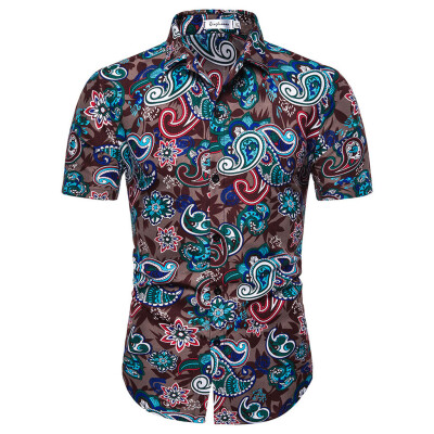 

Tailored Mens Hawaii Printed Splicing Pattern Casual Fashion Lapel Short Sleeve Shirt