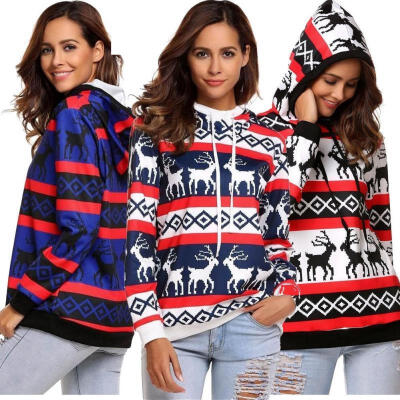 

Women Christmas Elk Snowflake Hooded Sweater Pullover Thick Knitted Top Soft Jumper