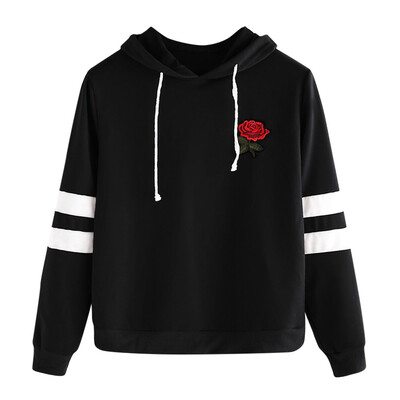 

Nomeni Women Applique Striped Drawst Crop Hoodie Sweatshirt Jumper Crop Pullover Top