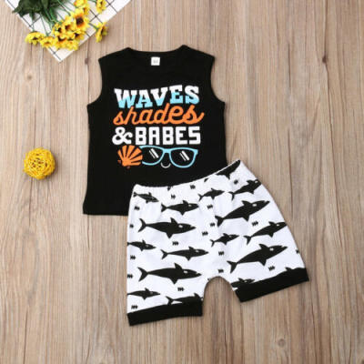 

Toddler Kids Baby Boys Clothes Sleeveless Tops T-ShirtShark Shorts Outfits Set