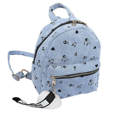 

Pompom Pendant Printing Travel Backpacks Canvas Women Small School Bags