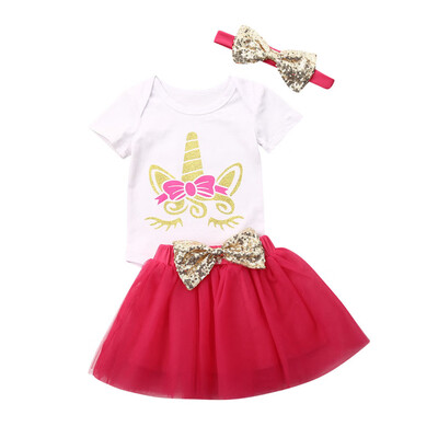 

3PCS Girls Infant Unicorn Romper Newborn Baby Tutu Skirt Dress Headband Outfits