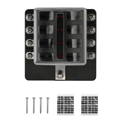 

32V Plastics Cover Fuse Box Holder M5 Stud With LED Indicator Light 8 Ways Blade for Auto Car Boat Marine Trike