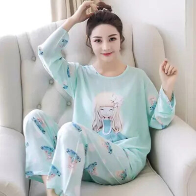 

Womens Printed Pajama Set Long Sleeve Tops Elastic Pants Sleepwear Nightwear