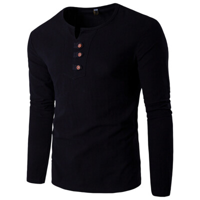 

Toponeto Fashion Mens Needle show Autumn Long Sleeve Casual Fit Cotton Round Top Blouse