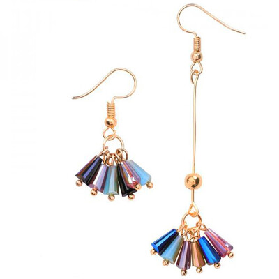 

Asymmetric Fringed Crystal Earrings Sweet Floral Pendant Earrings