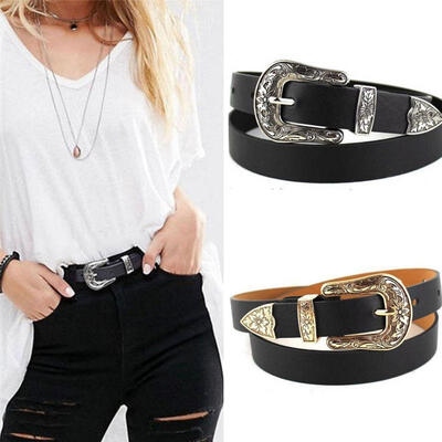 

Details about Hup Women Black Leather Western Cowgirl Waist Belt Waistband Single Metal Buckle