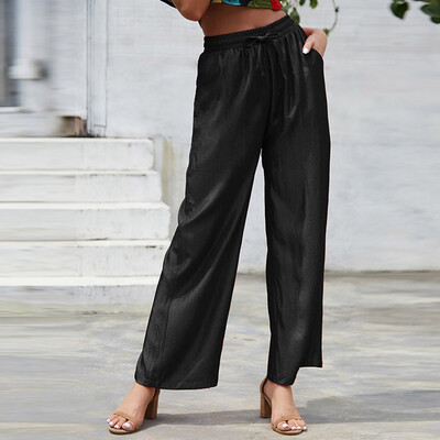 

Tailored Fashion Womens Straight Loose Solid Color Lace Elastic Waist Casual Pants