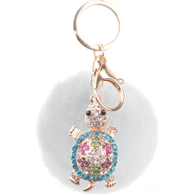 

Rex rabbit hair keychain inlaid colored diamonds turtle three-dimensional graphics girls creative bags exquisite pendant