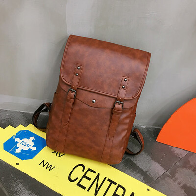 

Backpack Male Shoulder Bag Fashion Retro-vintage Sense Pu Leather Personality Brief Personality College Student Bag