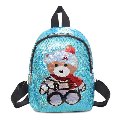 

Cute Sequins Bear Pattern Travel Backpacks Women Glitter Small School Bags