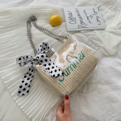 

Summer small fresh jelly bag female 2019 new Korean version of the wild shoulder bag chain slung transparent straw bag