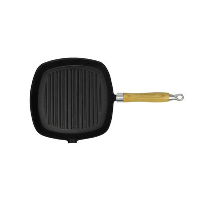 

Cast Iron Grill Pan BBQ Skillet Wooden Handle
