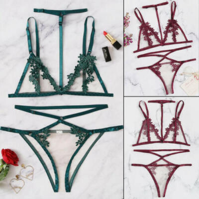 

Sexy Women Lace Bra & G-string Bralette Set Lingerie Cross Bandage Hollow erotic