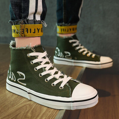 

Mens shoes fall casual Joker high canvas board shoes Korean version of the trend with students tide shoes
