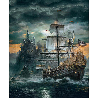 

5D DIY Full Drill Diamond Painting Skull Sailboat Cross Stitch Embroidery