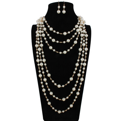 

European&American foreign trade fashion hot selling ornaments hand-made multi-layer pearl necklace sweater chain