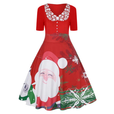 

Tailored Womens Fashion Retro Santa Claus Snowflake Print Round Neck Christmas Dress