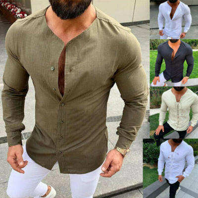 

Fashion Men Stylish Long Sleeve Shirt V-neck Casual Slim Tee Shirt Plus Size