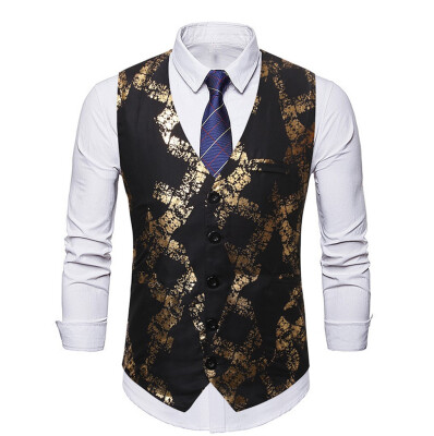 

Toponeto Mens Fashion Business Casual Gold Stamping Flower Printing Waistcoat Tops Vest