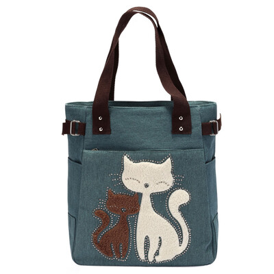 

Women handbag canvas bag with cute cat fashion ladies small bags