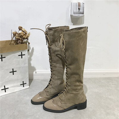 

Autumn boots ladies tie square-headed thick-heeled Martin boots