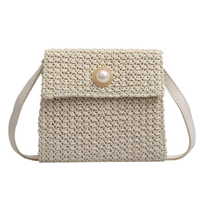 

Straw Woven Shoulder Messenger Handbags Women Pearl Small Crossbody Bags