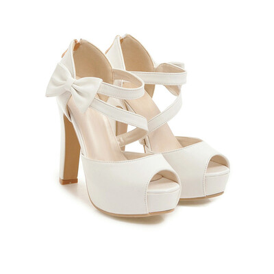 

IDIFU Womens Elegant Peep Toe Sandals - Bowknot Strappy Platform - Chunky High Heels Shoes with Zipper