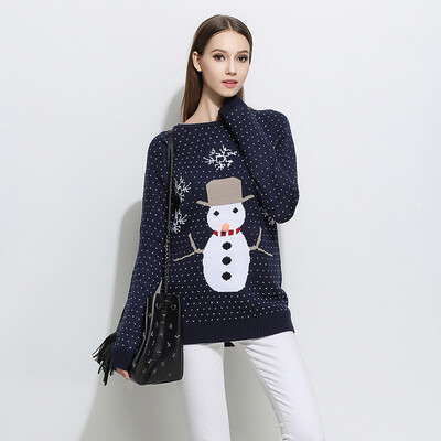 

PREISEI Autumn Winter Women Sweet Casual Snowman O-Neck Long Sleeve Knitted Thick Christmas Sweaters Ladies Pullover