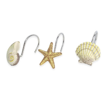 

Shower Curtain Hooks Shell Conch Star Decorative Bath Curtains Hooks Rings Rustproof Metal Bathroom Curtains Hooks for Shower Rod