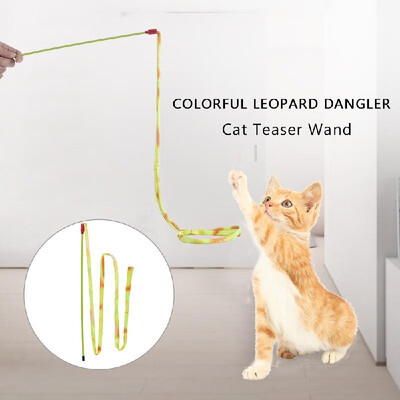 

Colorful Leopard Dangler Wand Cat Teaser Wand Kitten Play Chaser Toy Colored Cloth Strip Teaser for Cats Kittens