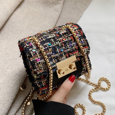 

Womens bag 2019 new fashion Korean version fashion woven chain single shoulder bag slanted small square bag