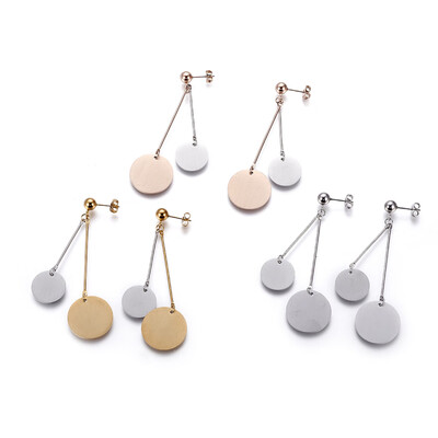 

304 Stainless Steel Dangle Stud Earrings Flat Round Mixed Color 72mm Pin 07mm