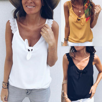 

US Sexy Women V-Neck Vest Loose Casual Sleeveless Tank Tops Beach T-Shirt Blouse