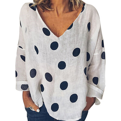

2019 Women Casual Blouse Polka Dot Print Shirt Long Sleeve Buttons Loose Female Blouses Tops Plus Size Basic Blusas