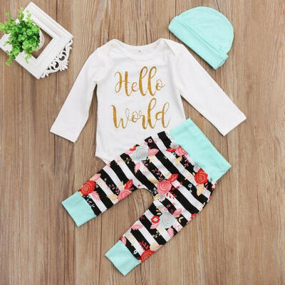 

Cotton Newborn Baby Girls Tops Romper Floral Pants 3PCS Home Outfits Set Clothes