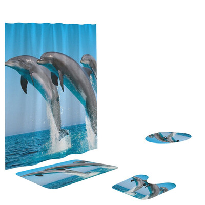 

Toponeto 4PCS Non Slip Toilet Polyester Cover Mat Set Bathroom Shower Curtain