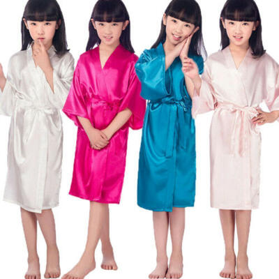 

US Kids Silk Satin Short Kimono Robes Dress Gown Flower Girl Sleepwear Bathrobe