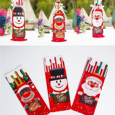 

Table Decor Dinner Party Red Wine Christmas Santa Tree Bottle Cover Bags Sets