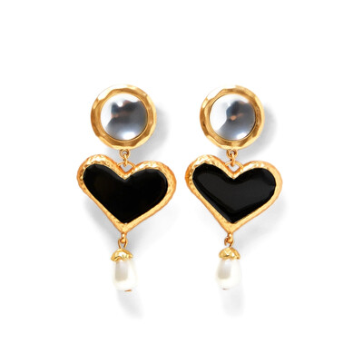 

AOTEMAN Ethnic Heart crystal dangle statement dangle earrings wedding Jewelry Vintage big black boho earrings for women