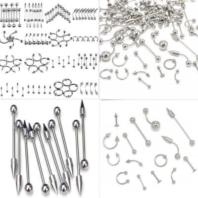 

High Quality 85pcs Mixed Bulk Lots Body Piercing Eyebrow Jewelry Belly Tongue Bar Ring Set