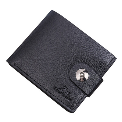 

Tailored Men Solid Color Vintage Hasp Lichee Pattern Multi Card Position Wallet Black