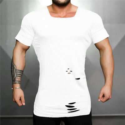 

Men Slim Fit Gym Tight Tops T-Shirt Short Sleeve Bodybuilding Casual Fitness