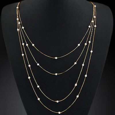 

Women Ladies Elegant Multi Layers Faux Pearl Long Chain Sweater Necklace Jewelry