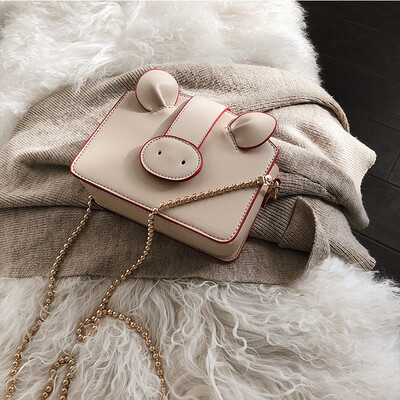 

On the new pig pig bag female 2019 new Korean version of the cute girl shoulder slung fashion chain simple small square bag
