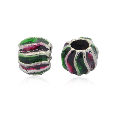 

Antique Silver Tone Alloy Enamel European Beads Large Hole Rondelle Beads Corrugated Beads Colorful 10x9mm Hole 5mm