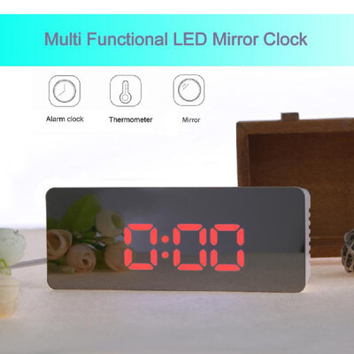 

Multifunctional Plastic Mirror LED Night Light Thermometer Digital Wall Clock Lamp Alarm Clock