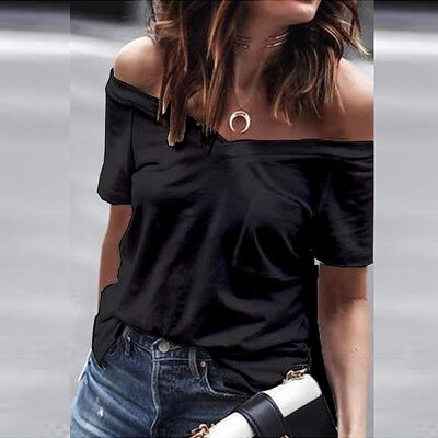 

Nomeni Women Summer Pockets Cold Shoulder Short Sleeve Shirt Casual Tops Blouse