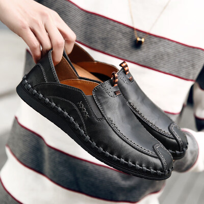 

2019 spring leather casual shoes mens breathable peas shoes mens outdoor shoes mens sets of feet driving fashion lazy shoes